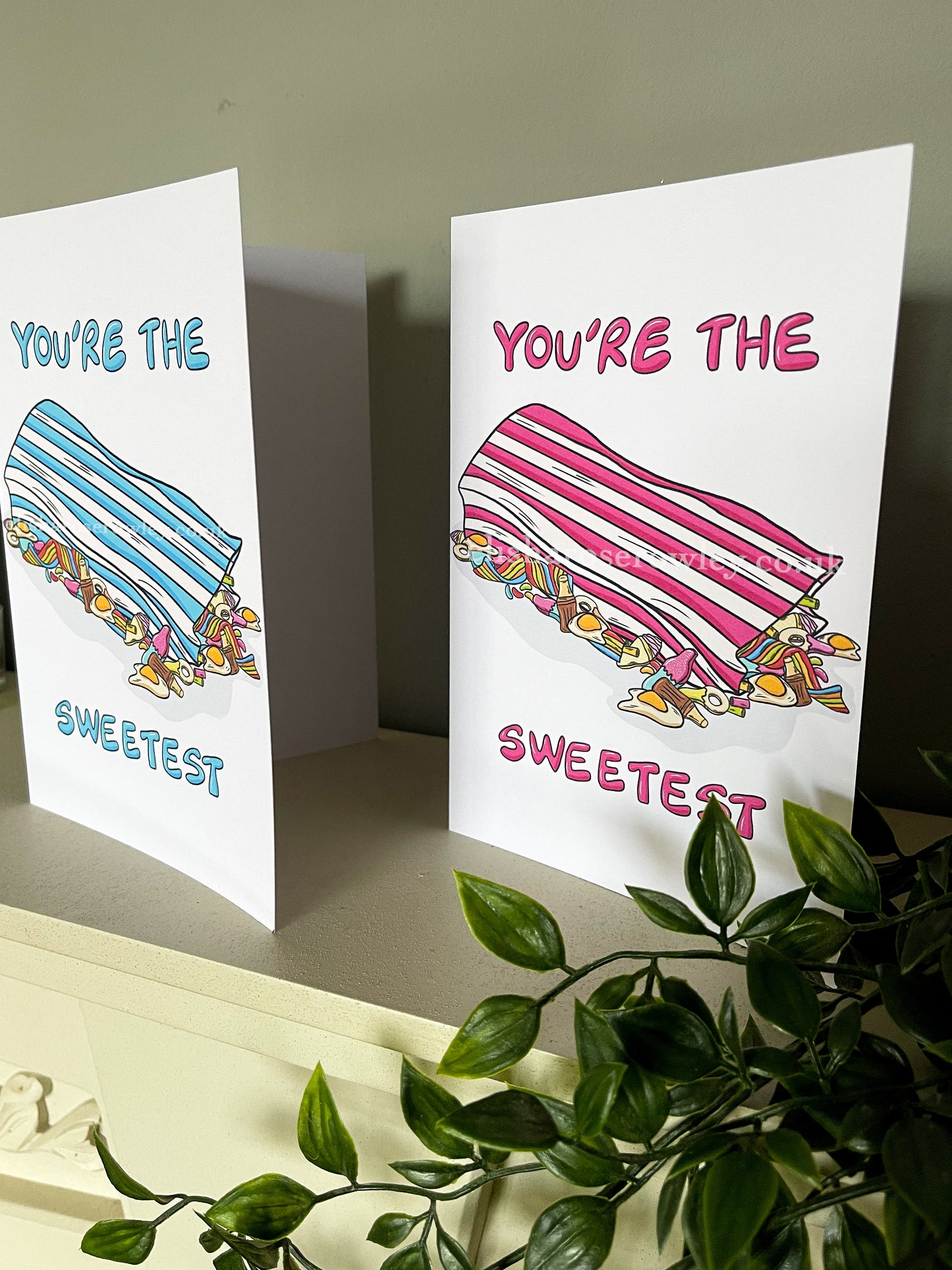 'You're The Sweetest' Greeting Card A5 - Available in 2 Colours: Blue or Pink