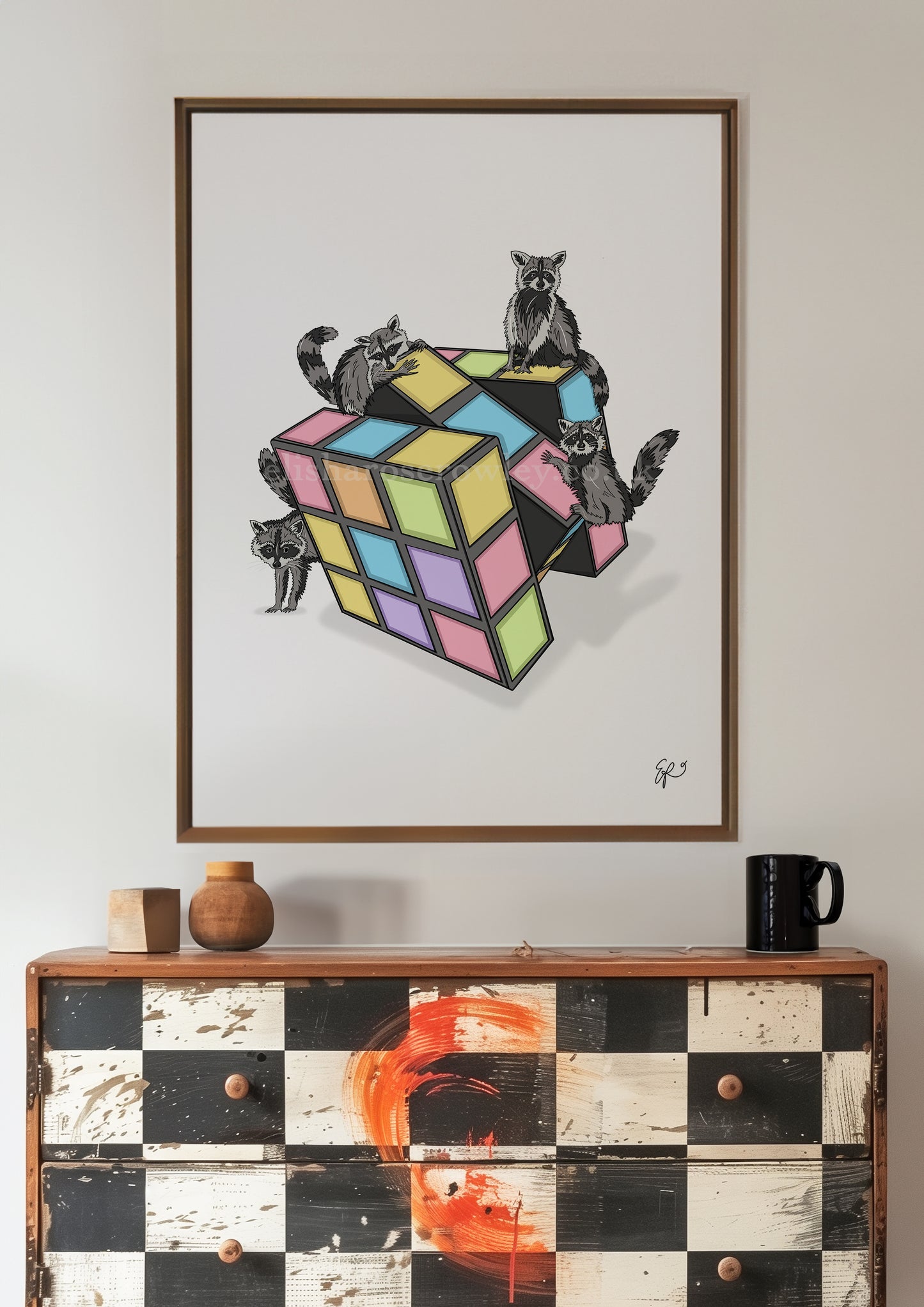 Rubiks Racoons - Hand-drawn and Illustrated Print
