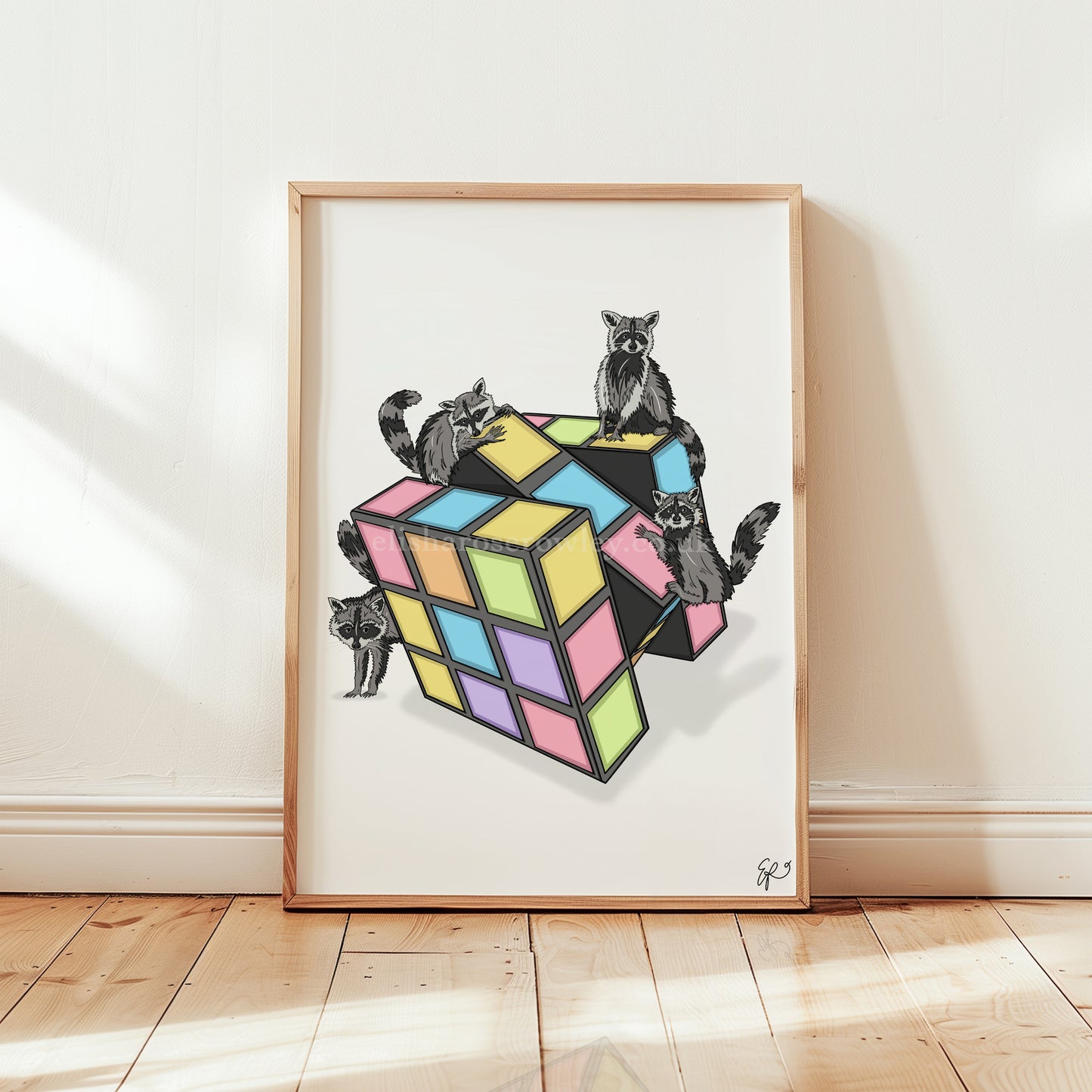 Rubiks Racoons - Hand-drawn and Illustrated Print