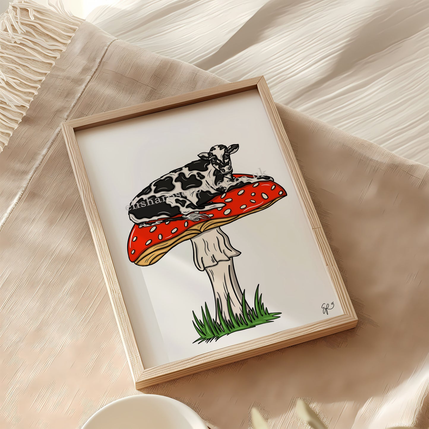 MOOshroom! - 3 Variations. Cow Print, Mushroom Illustrated Art Print