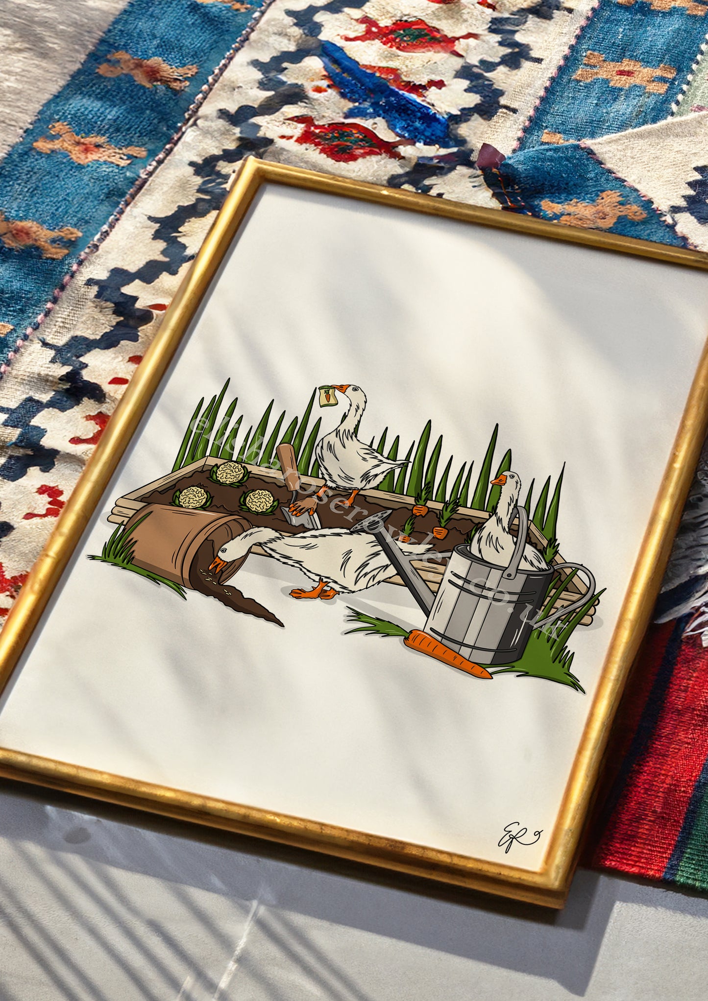 Gardening Geese - Hand-drawn and Illustrated Art Print