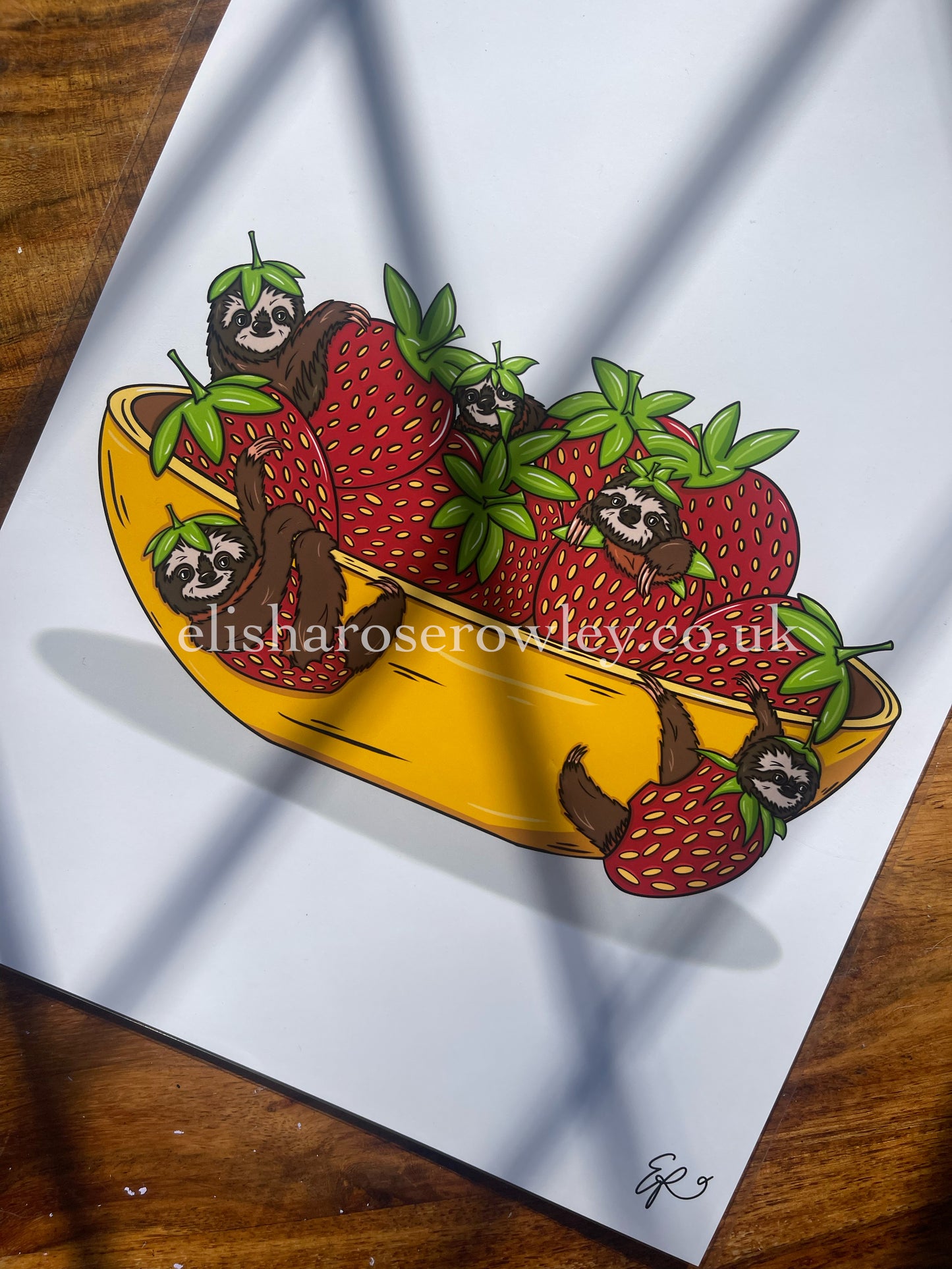 Strawberry Sloths - Hand-drawn and Illustrated Art Print