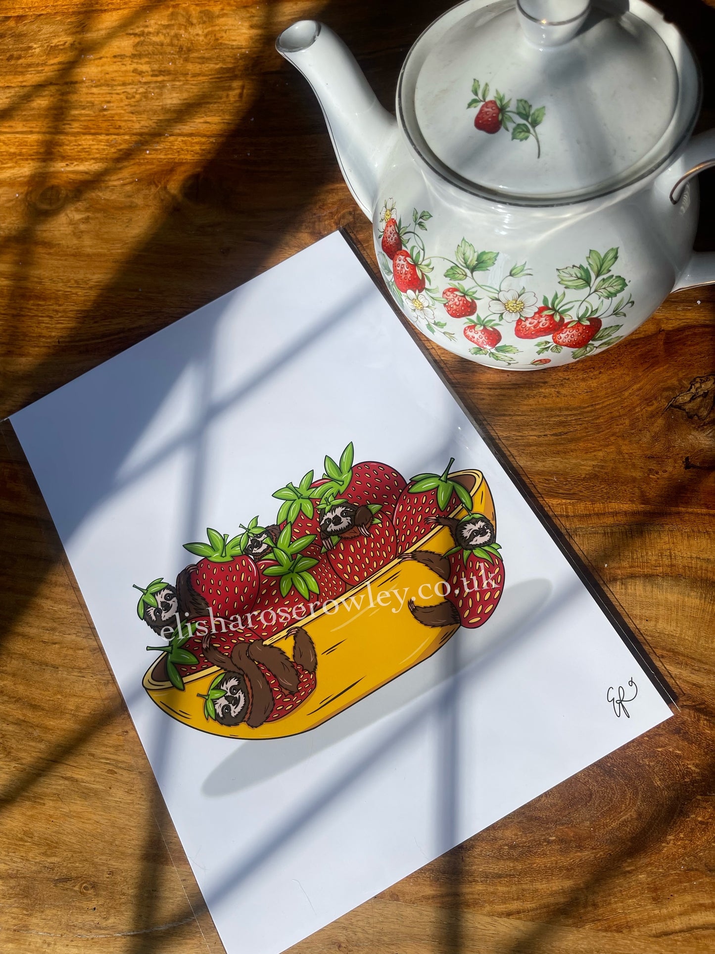 Strawberry Sloths - Hand-drawn and Illustrated Art Print