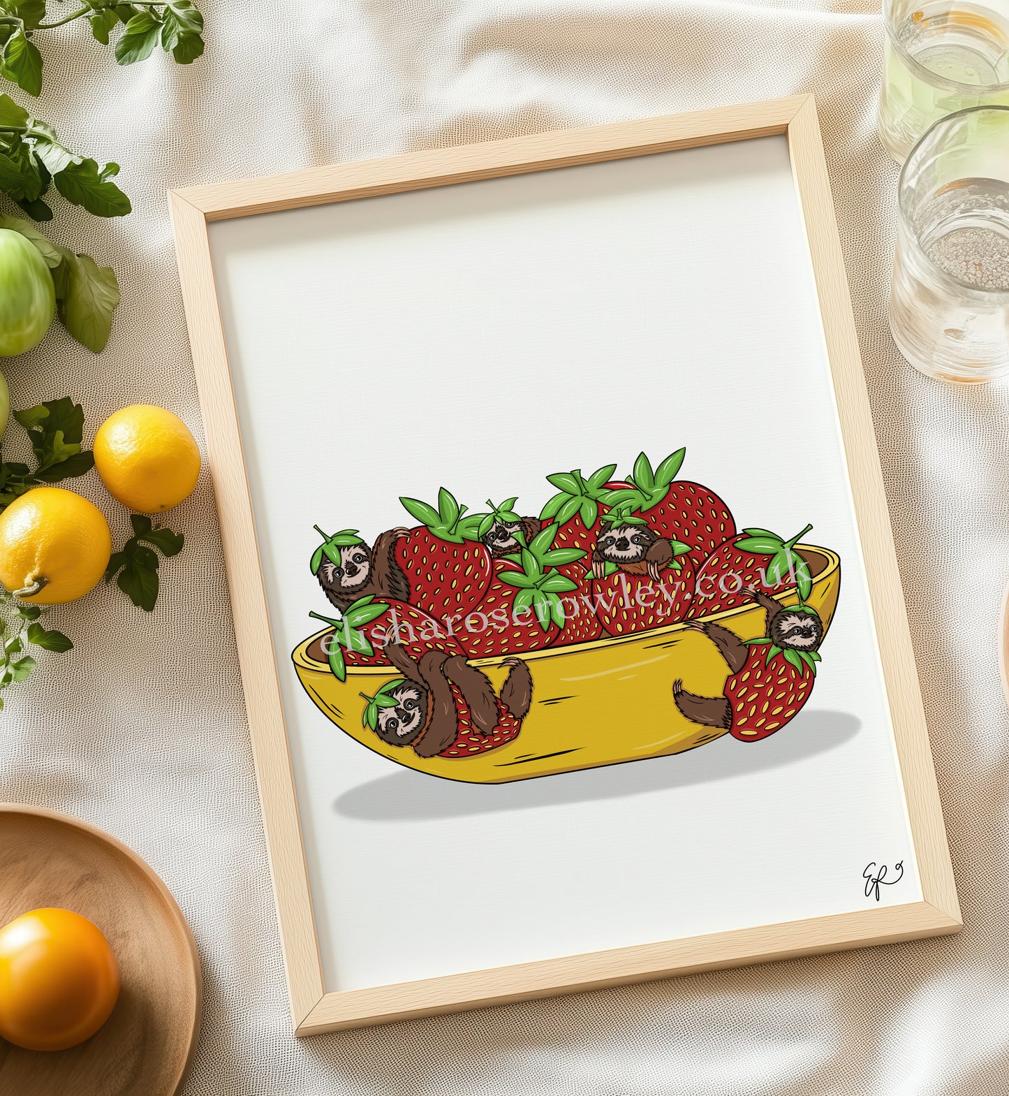 Strawberry Sloths - Hand-drawn and Illustrated Art Print