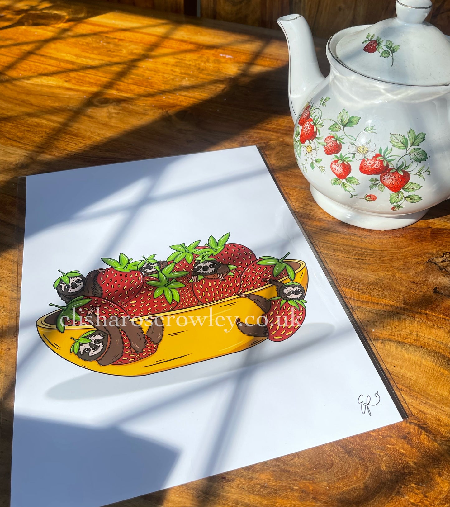 Strawberry Sloths - Hand-drawn and Illustrated Art Print