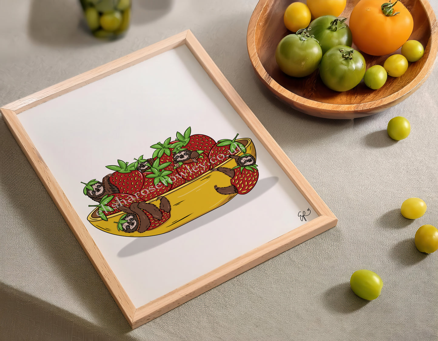 Strawberry Sloths - Hand-drawn and Illustrated Art Print