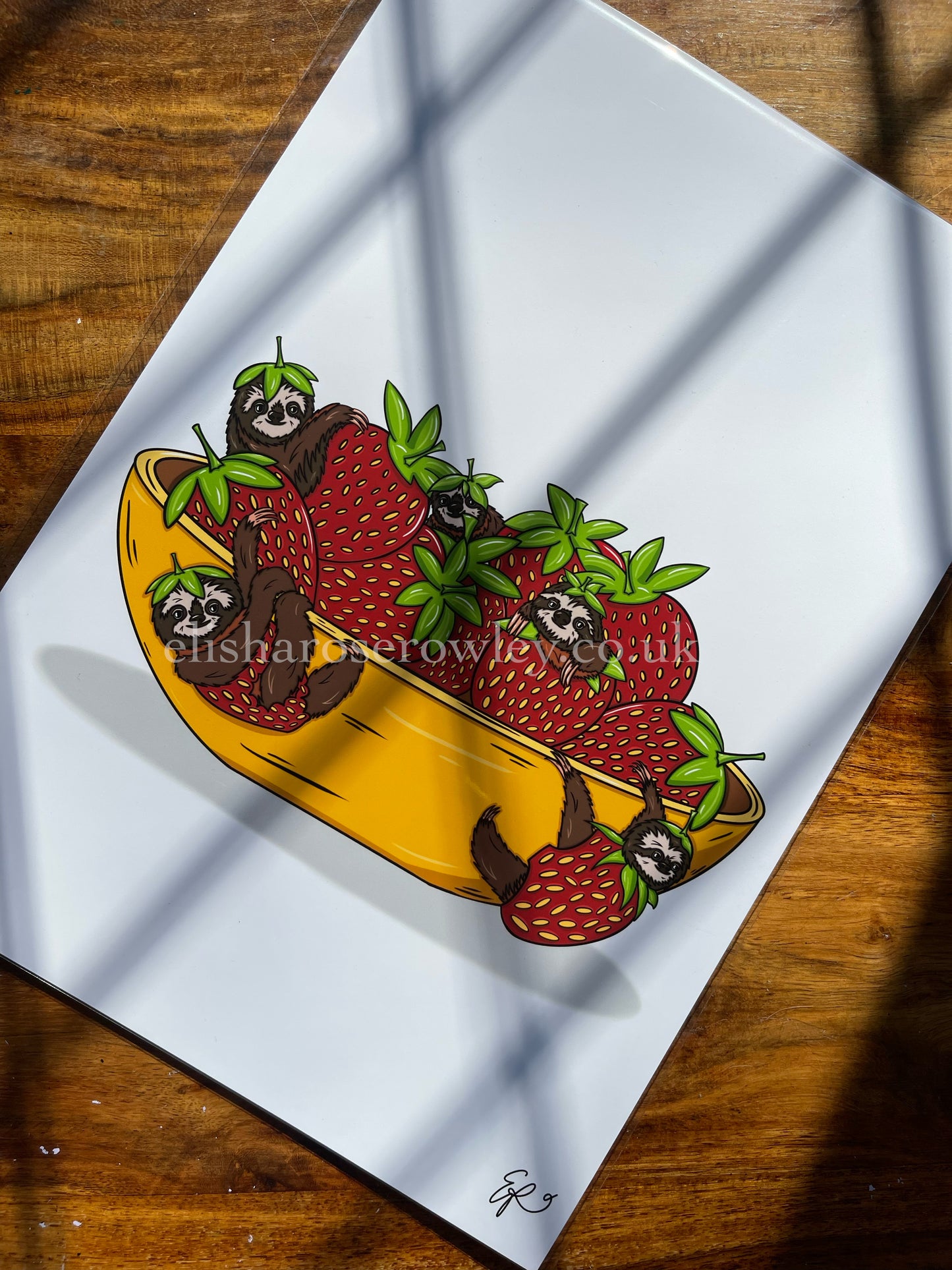 Strawberry Sloths - Hand-drawn and Illustrated Art Print