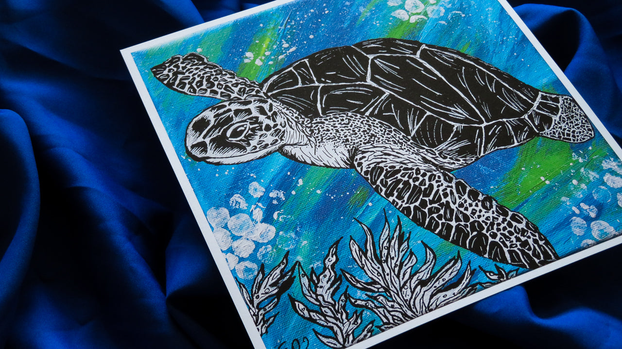 Sea Turtle Original Art Print, Wildlife Collection 10x10