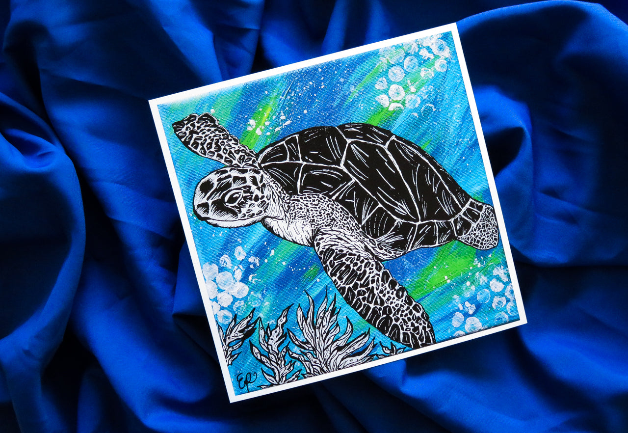 Sea Turtle Original Art Print, Wildlife Collection 10x10