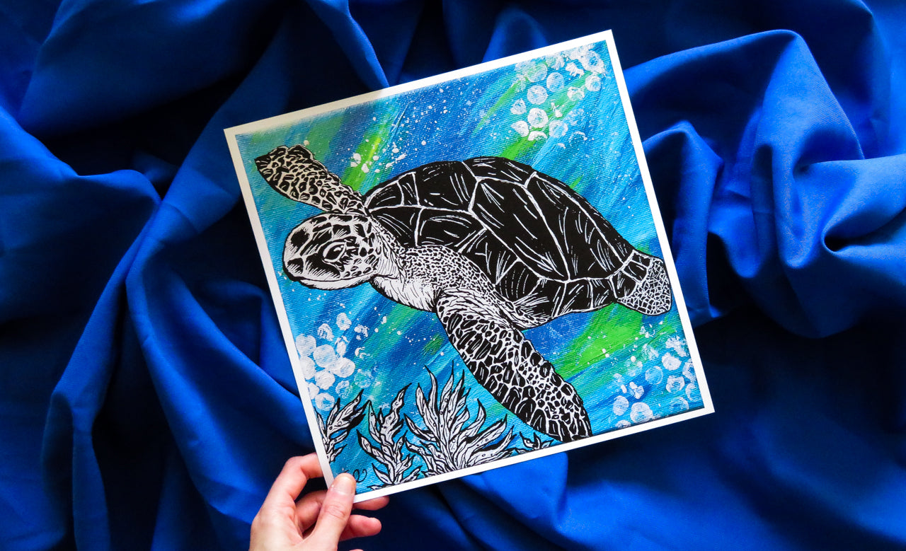 Sea Turtle Original Art Print, Wildlife Collection 10x10