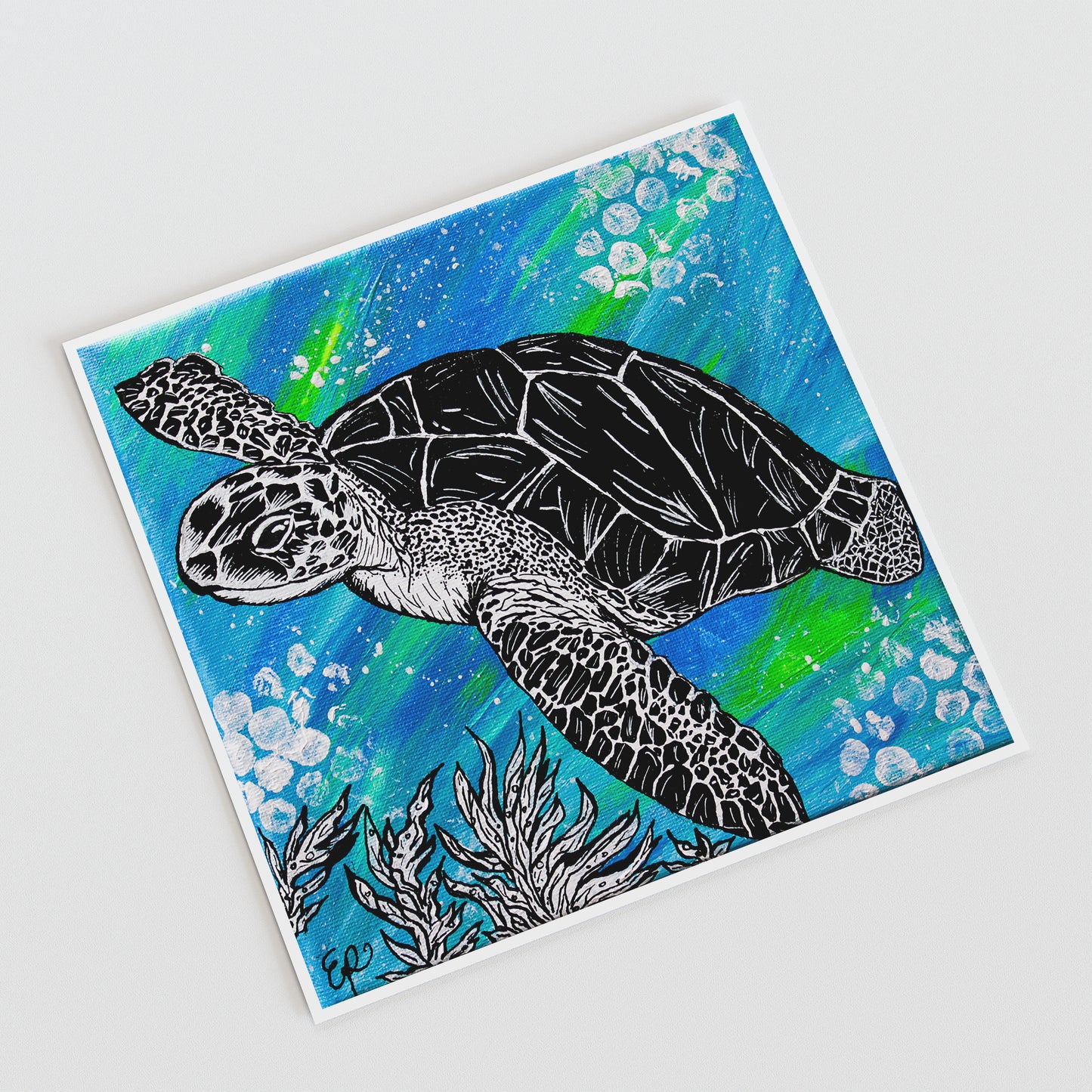 Sea Turtle Original Art Print, Wildlife Collection 10x10