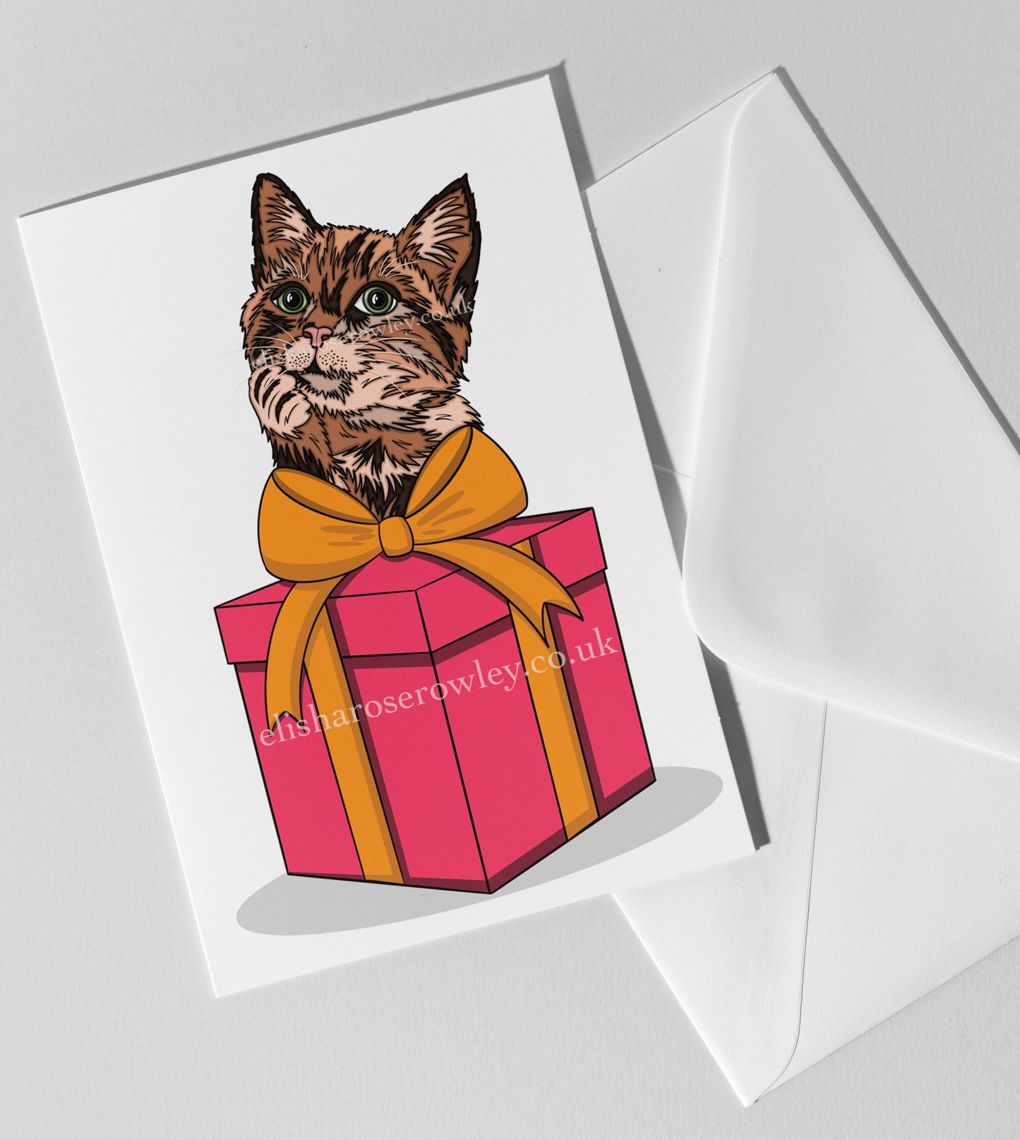 A Cat's Gift, Birthday/Christmas/Every-Day Greeting Card A5, 4 Colours