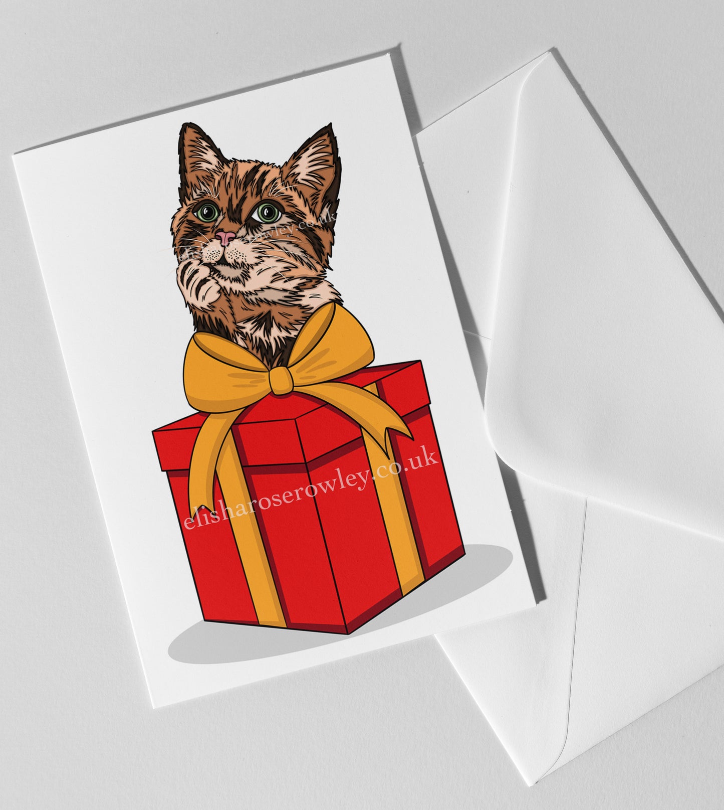A Cat's Gift, Birthday/Christmas/Every-Day Greeting Card A5, 4 Colours