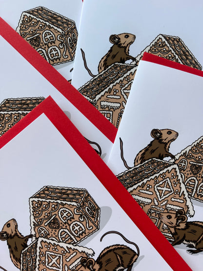 Gingerbread Mice! Hand-drawn and Illustrated Greeting Card, A6 or A5