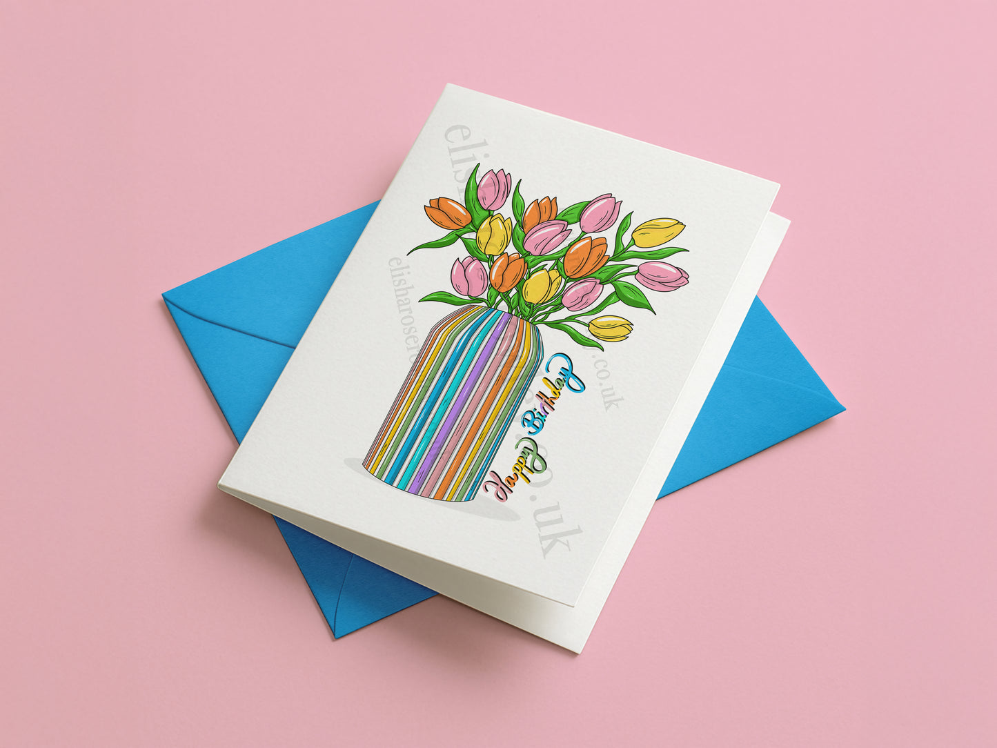 Rainbow Tulips, Springtime Floral Greeting Card - Blank/Birthday/Mother's Day