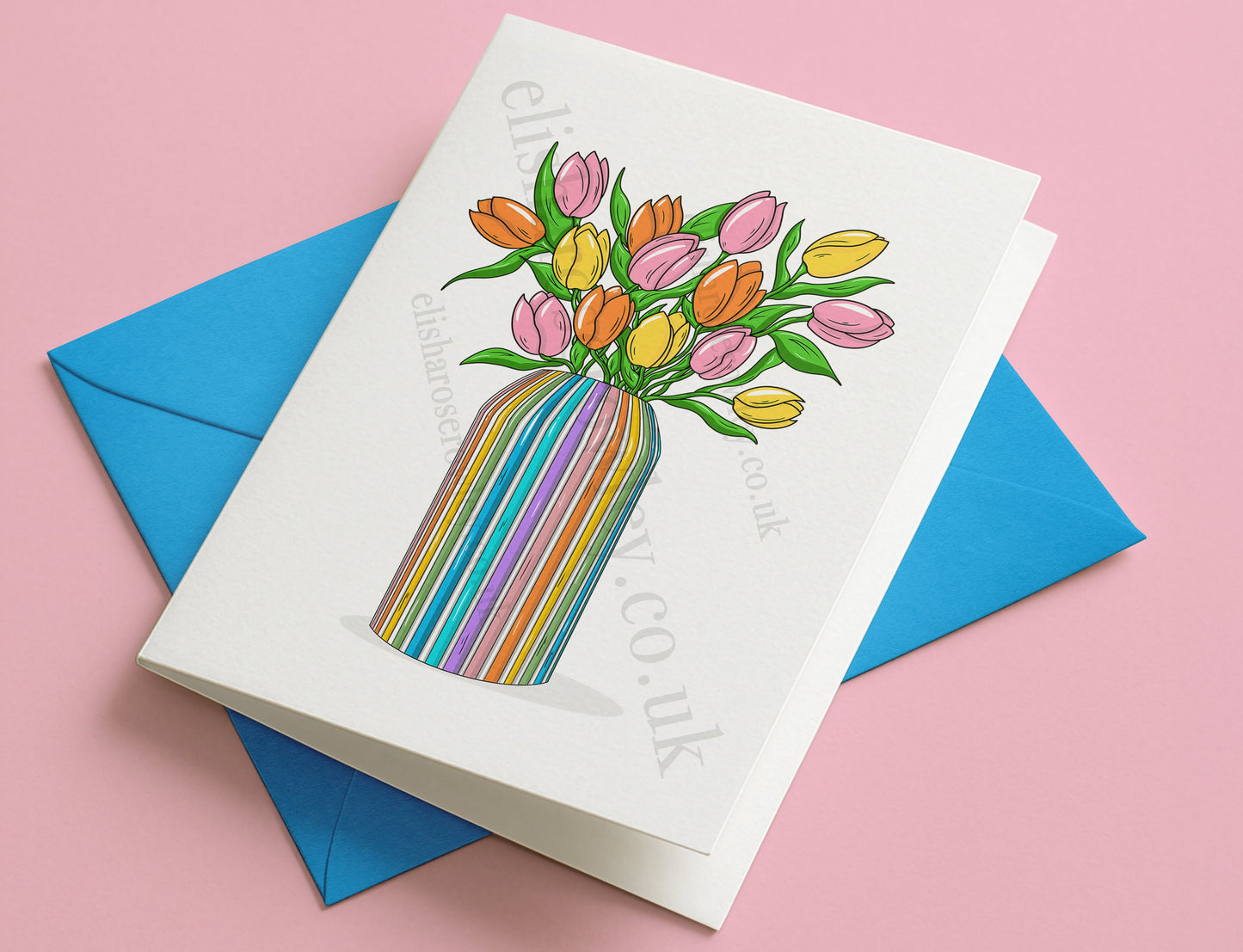 Rainbow Tulips, Springtime Floral Greeting Card - Blank/Birthday/Mother's Day