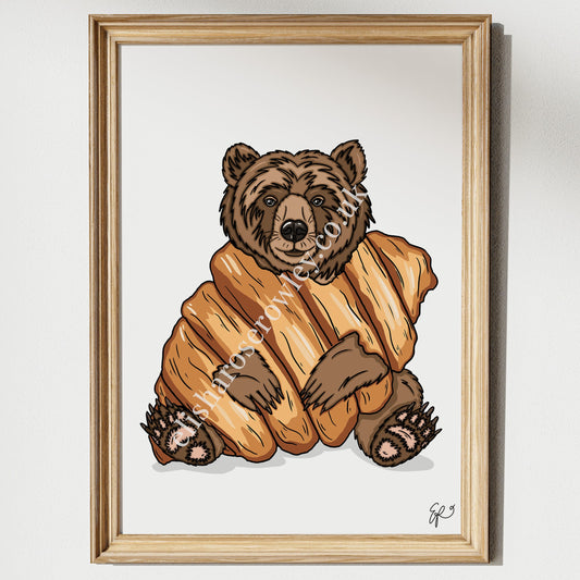 Breakfast Bear, Croissant Bear - Kitchen Art Print