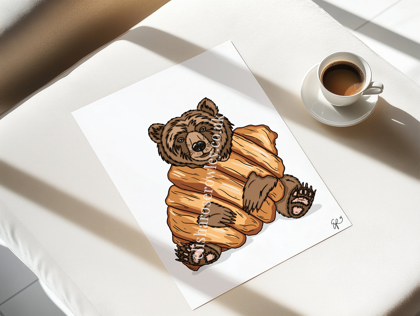 Breakfast Bear, Croissant Bear - Kitchen Art Print