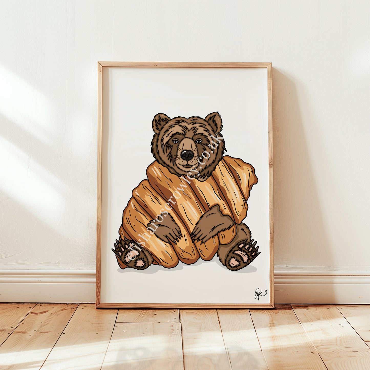 Breakfast Bear, Croissant Bear - Kitchen Art Print