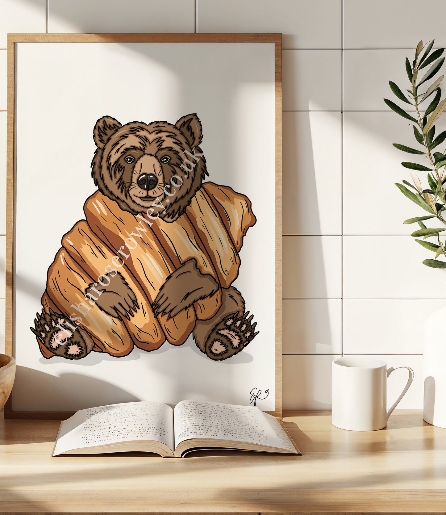 Breakfast Bear, Croissant Bear - Kitchen Art Print