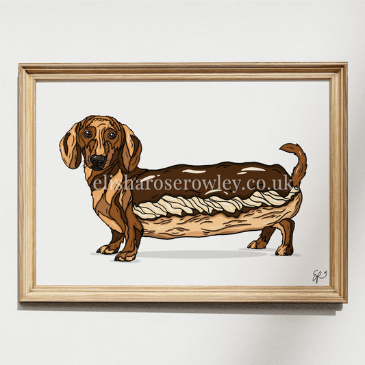 The Dash'clair, Chocolate Eclair Dachshund Dog - Kitchen Art Print