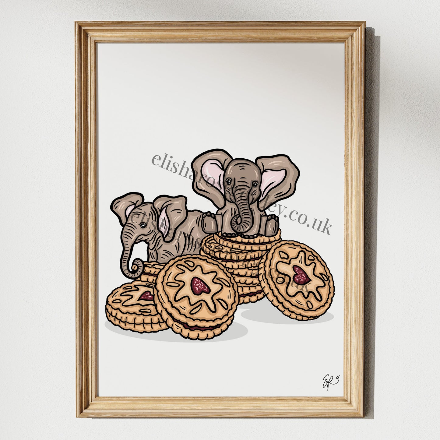 Elephant Biscuits! Baby Elephants and Jam Biscuits, Kitchen/Nursery Wall Art Print