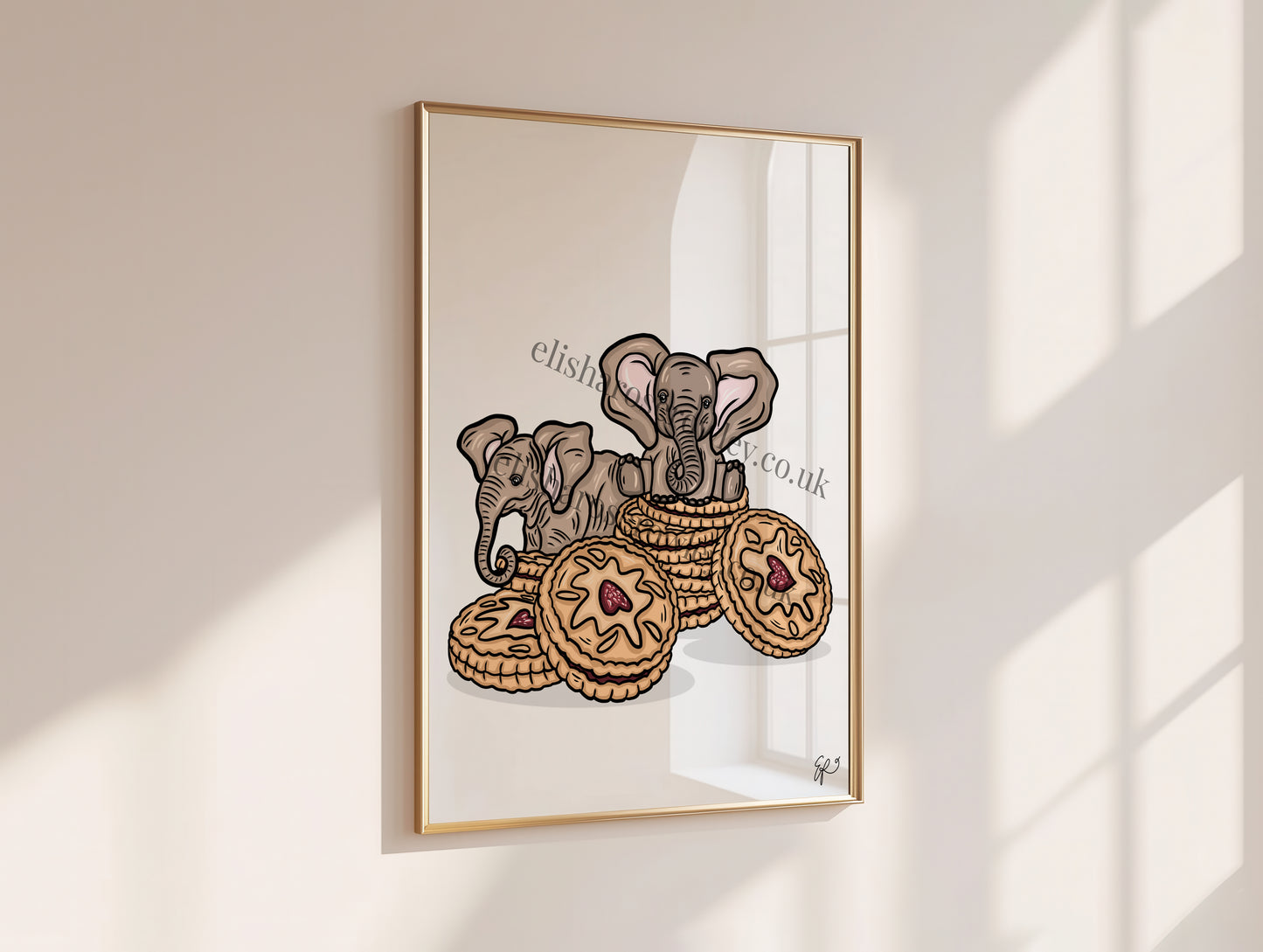 Elephant Biscuits! Baby Elephants and Jam Biscuits, Kitchen/Nursery Wall Art Print