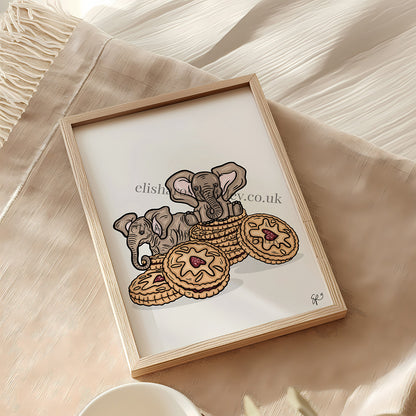 Elephant Biscuits! Baby Elephants and Jam Biscuits, Kitchen/Nursery Wall Art Print