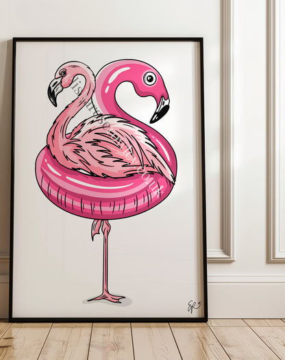 Poolside Flamingo! Summer Animal Art Print