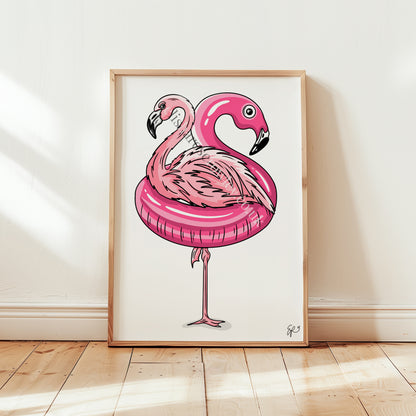 Poolside Flamingo! Summer Animal Art Print