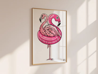 Poolside Flamingo! Summer Animal Art Print