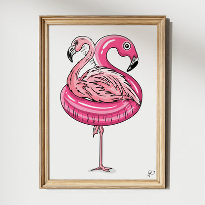Poolside Flamingo! Summer Animal Art Print