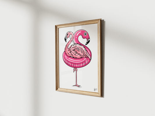 Poolside Flamingo! Summer Animal Art Print
