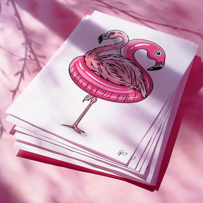 Poolside Flamingo! Summer Animal Art Print