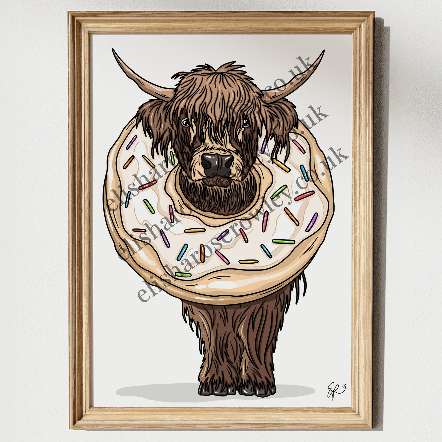 The Donut Cow, Highland Cow Calf in a Donut - Kitchen Art Print
