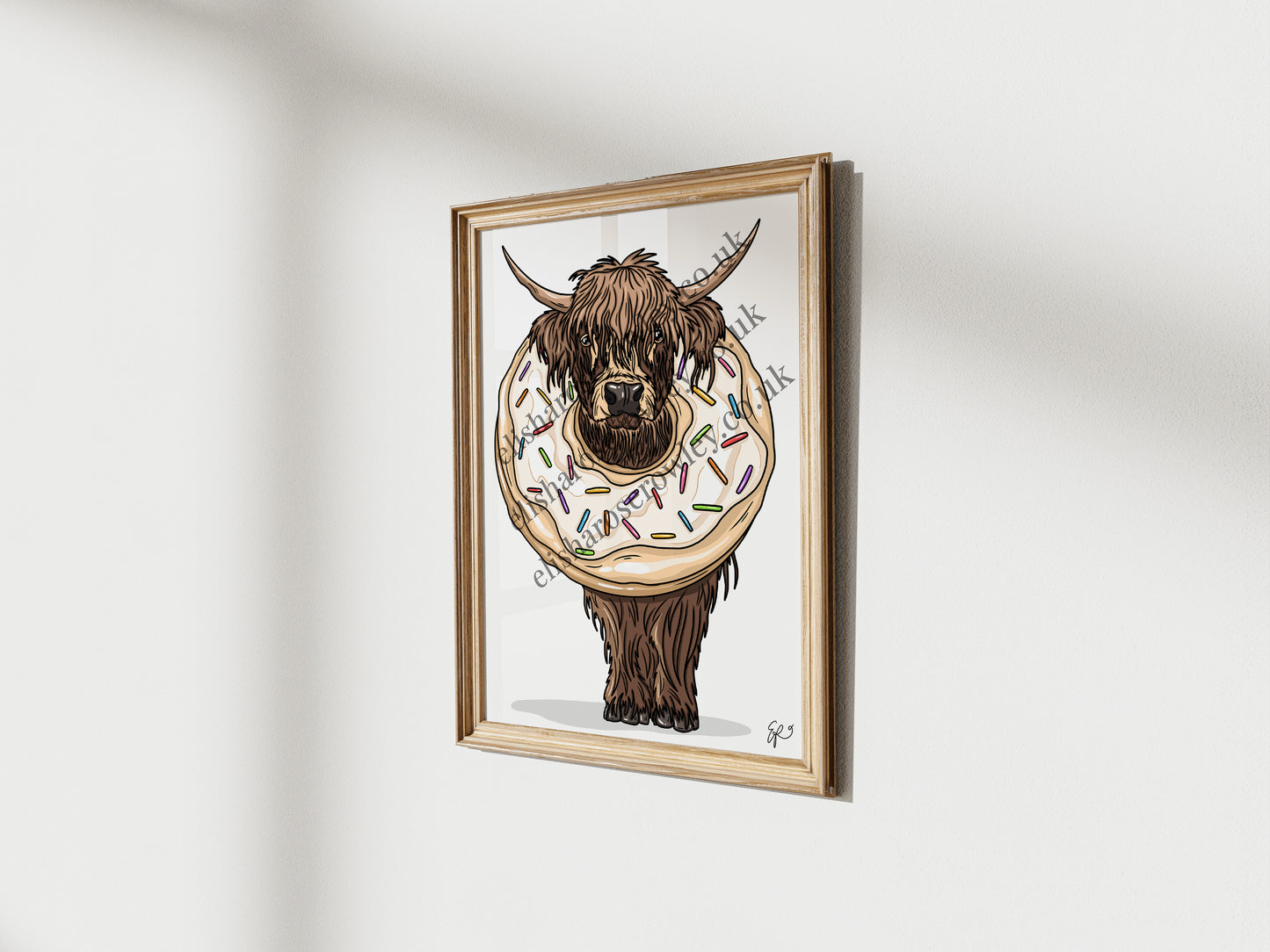 The Donut Cow, Highland Cow Calf in a Donut - Kitchen Art Print