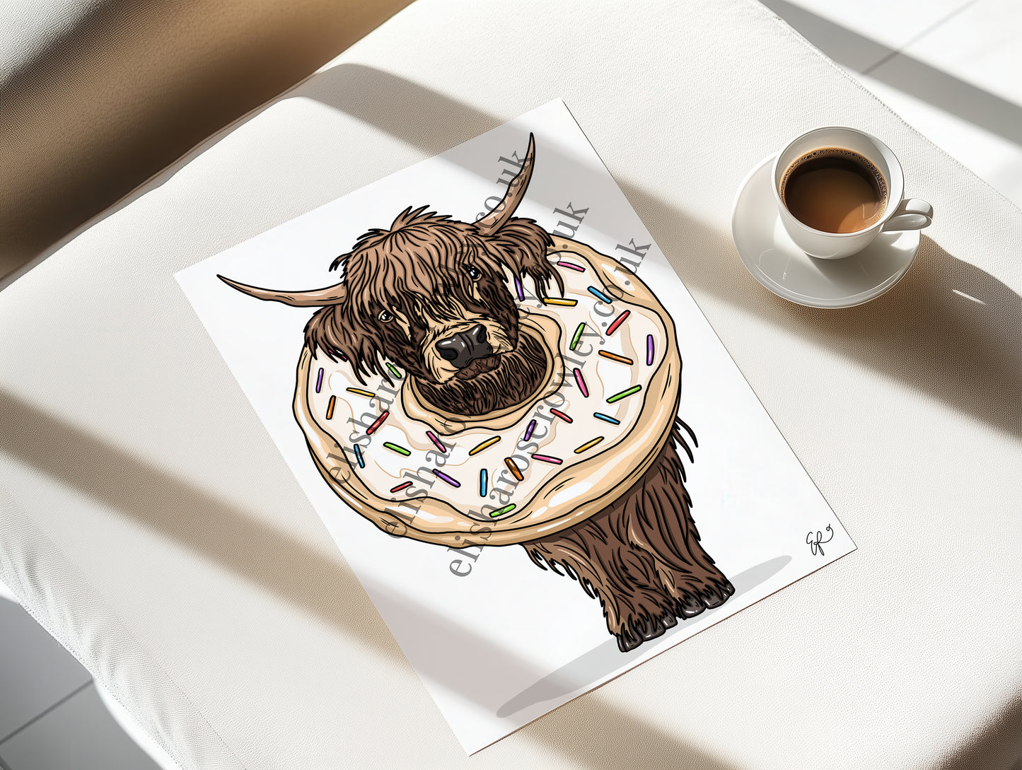 The Donut Cow, Highland Cow Calf in a Donut - Kitchen Art Print