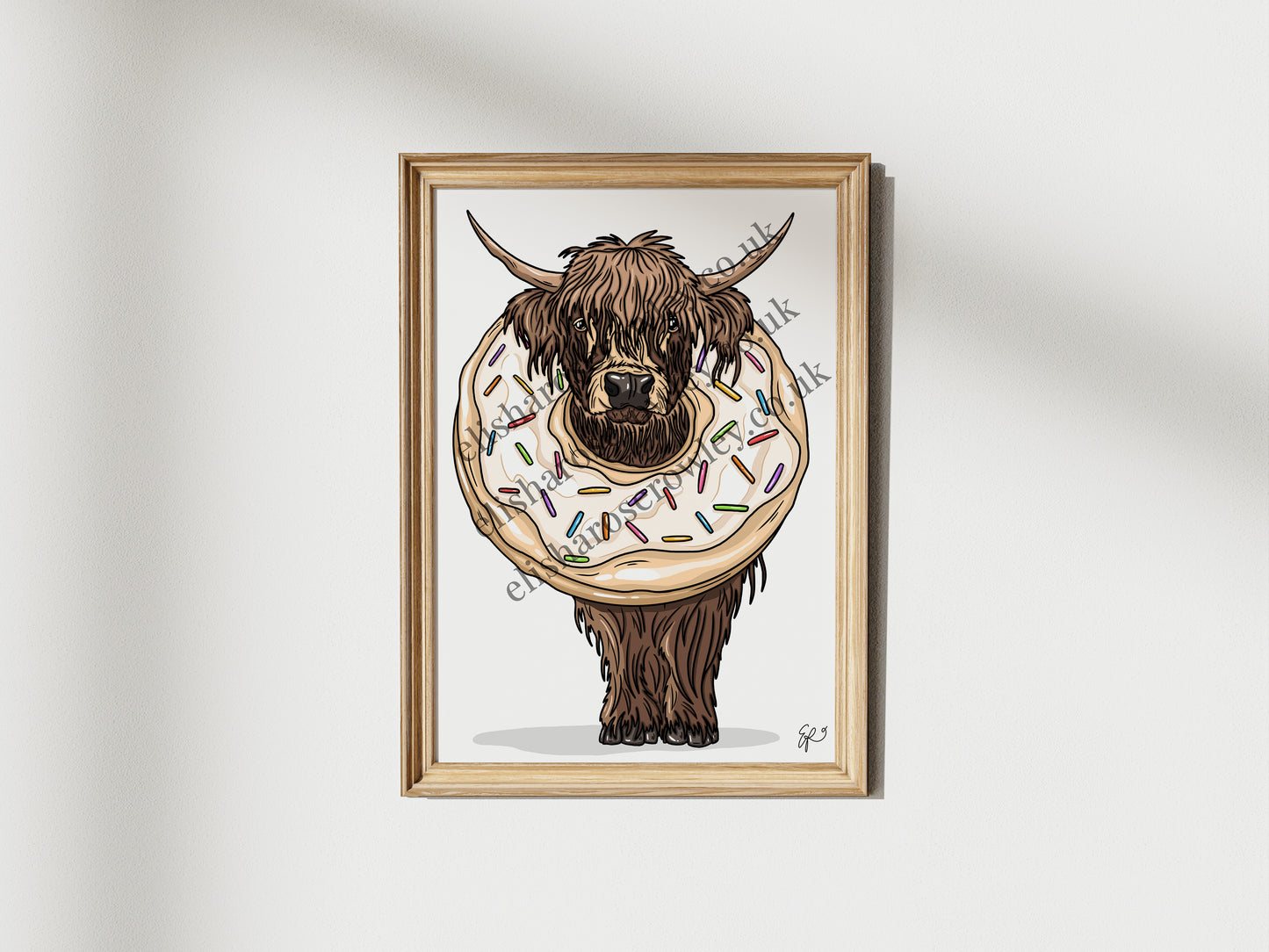 The Donut Cow, Highland Cow Calf in a Donut - Kitchen Art Print