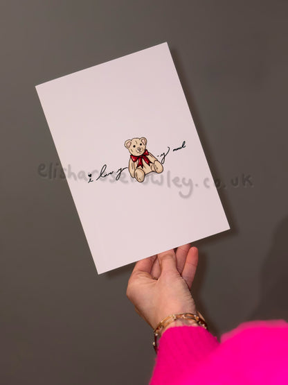 'I love you 'Bear'-y much' Valentines/Anniversary Card. Hand-Drawn and Illustrated Card, A6 or A5