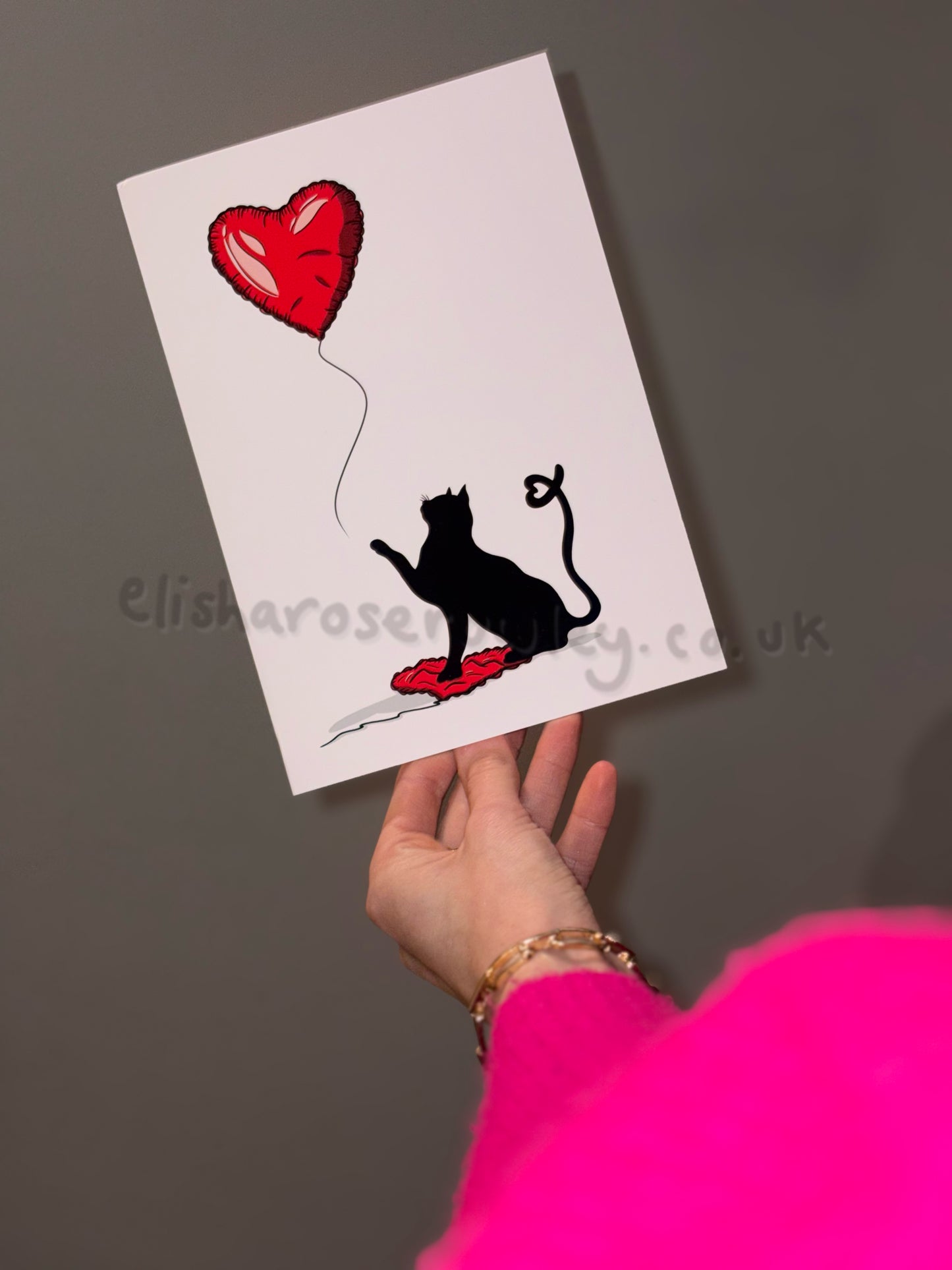 Cat Heart Balloon Valentine's/Anniversary Card! Hand-Drawn and Illustrated Card, A6 or A5, With or Without Text!