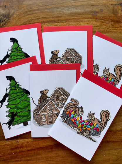 Pack of 6 Animal Christmas Cards - Hand-drawn and Illustrated Greeting Cards, A6 or A5