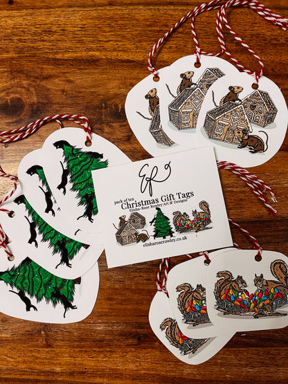 Pack of 10 Christmas Gift Tags - Hand-drawn and Illustrated Gift Tags