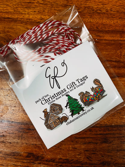 Pack of 10 Christmas Gift Tags - Hand-drawn and Illustrated Gift Tags