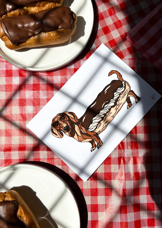 The Dash'clair, Chocolate Eclair Dachshund Dog - Kitchen Art Print