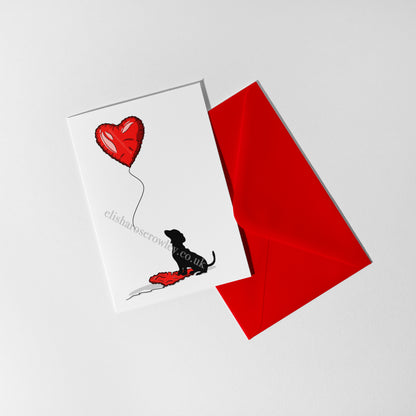 Dog Heart Balloon Valentine's/Anniversary Card! Hand-Drawn and Illustrated Card, A6 or A5, With or Without Text! (Copy)