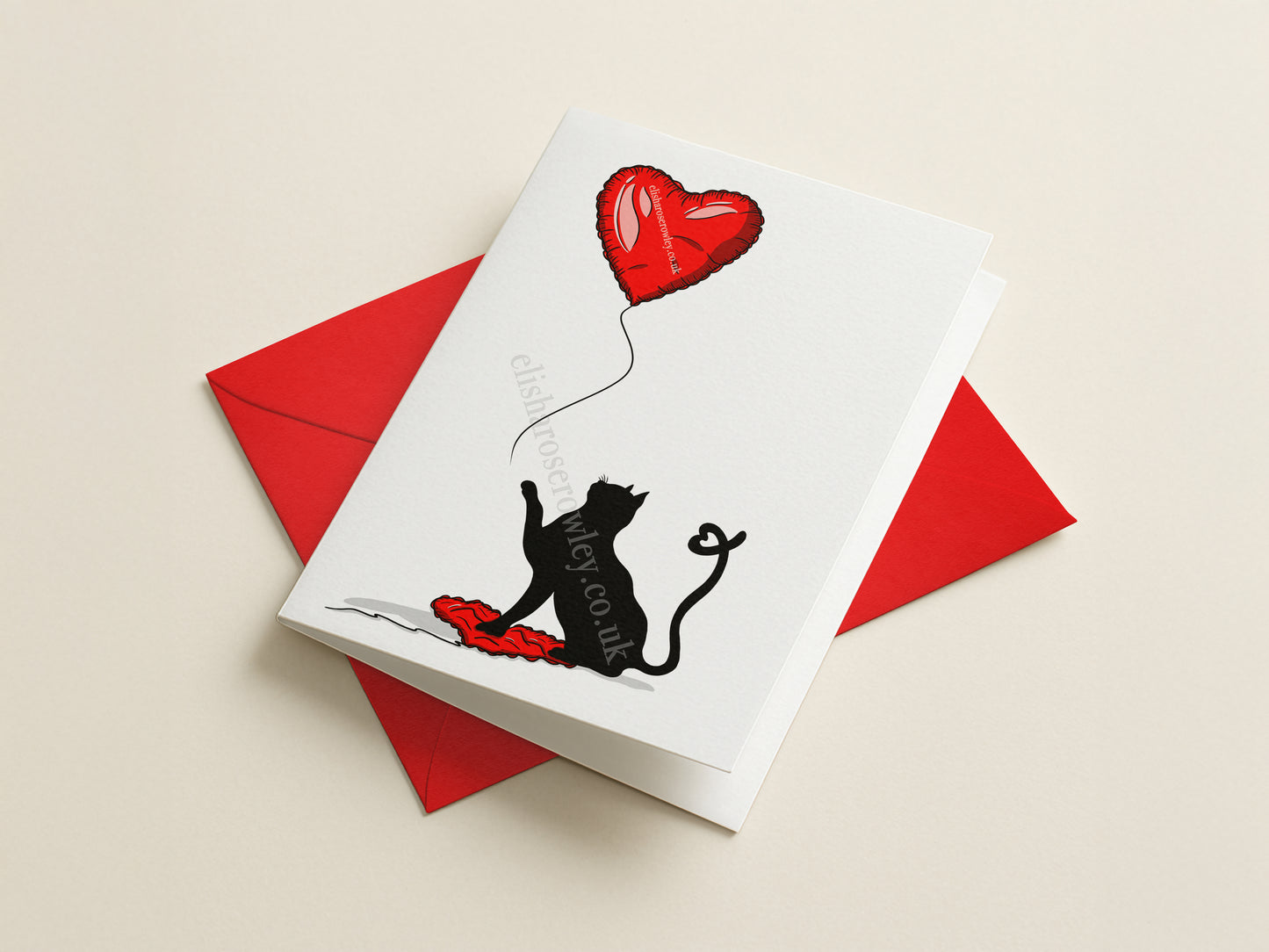 Cat Heart Balloon Valentine's/Anniversary Card! Hand-Drawn and Illustrated Card, A6 or A5, With or Without Text!