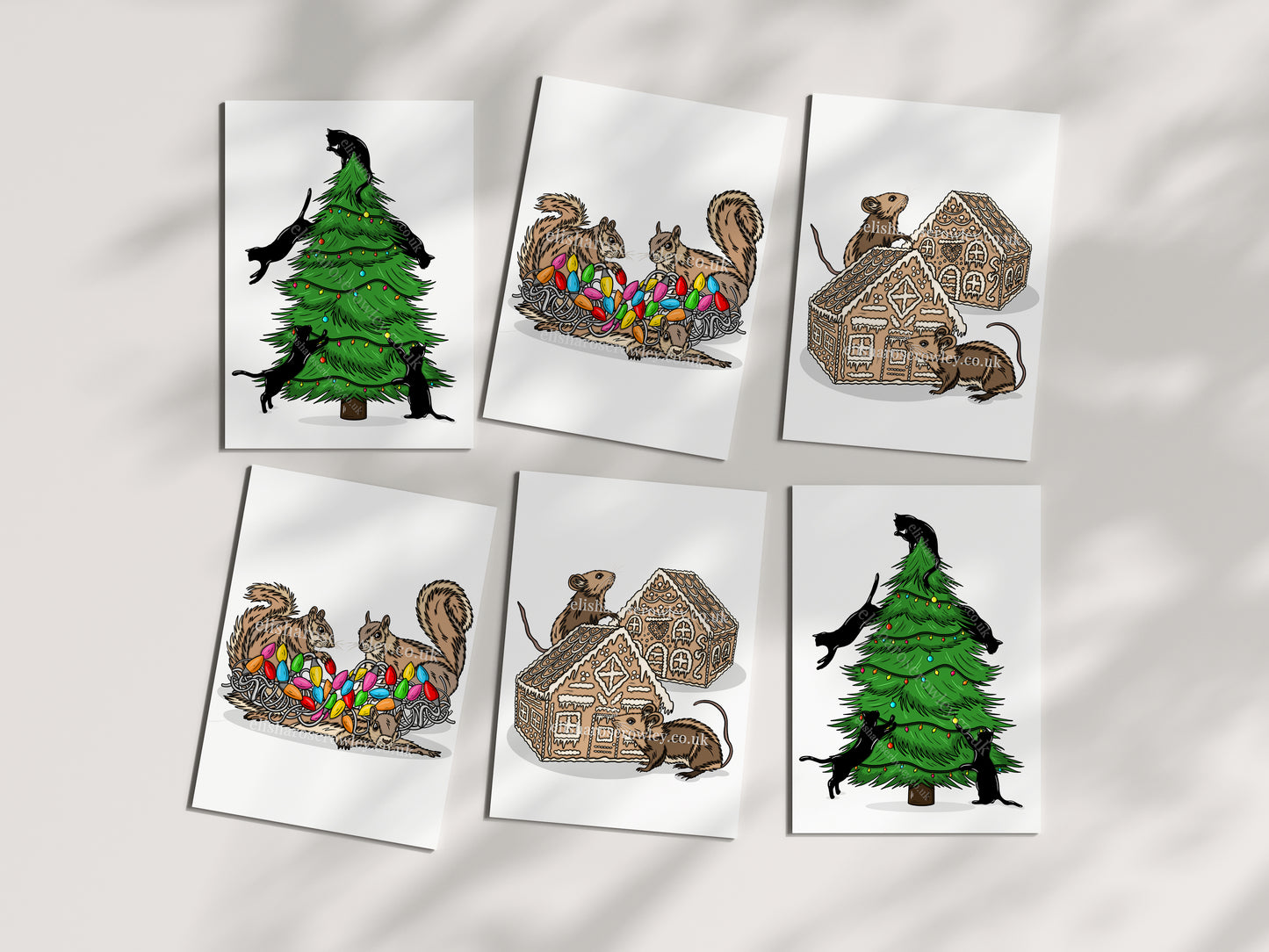 Pack of 6 Animal Christmas Cards - Hand-drawn and Illustrated Greeting Cards, A6 or A5