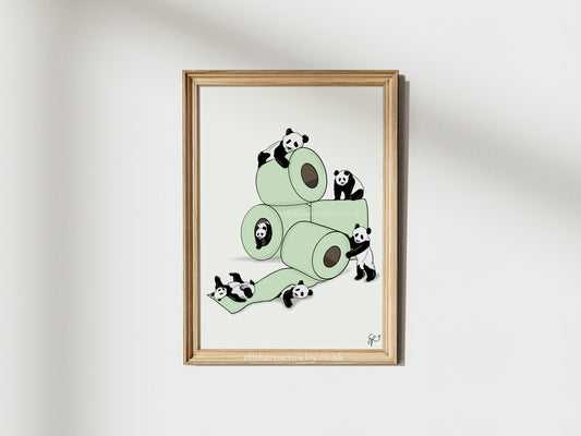 Roll with the Pandas - Hand-drawn and Illustrated Art Print
