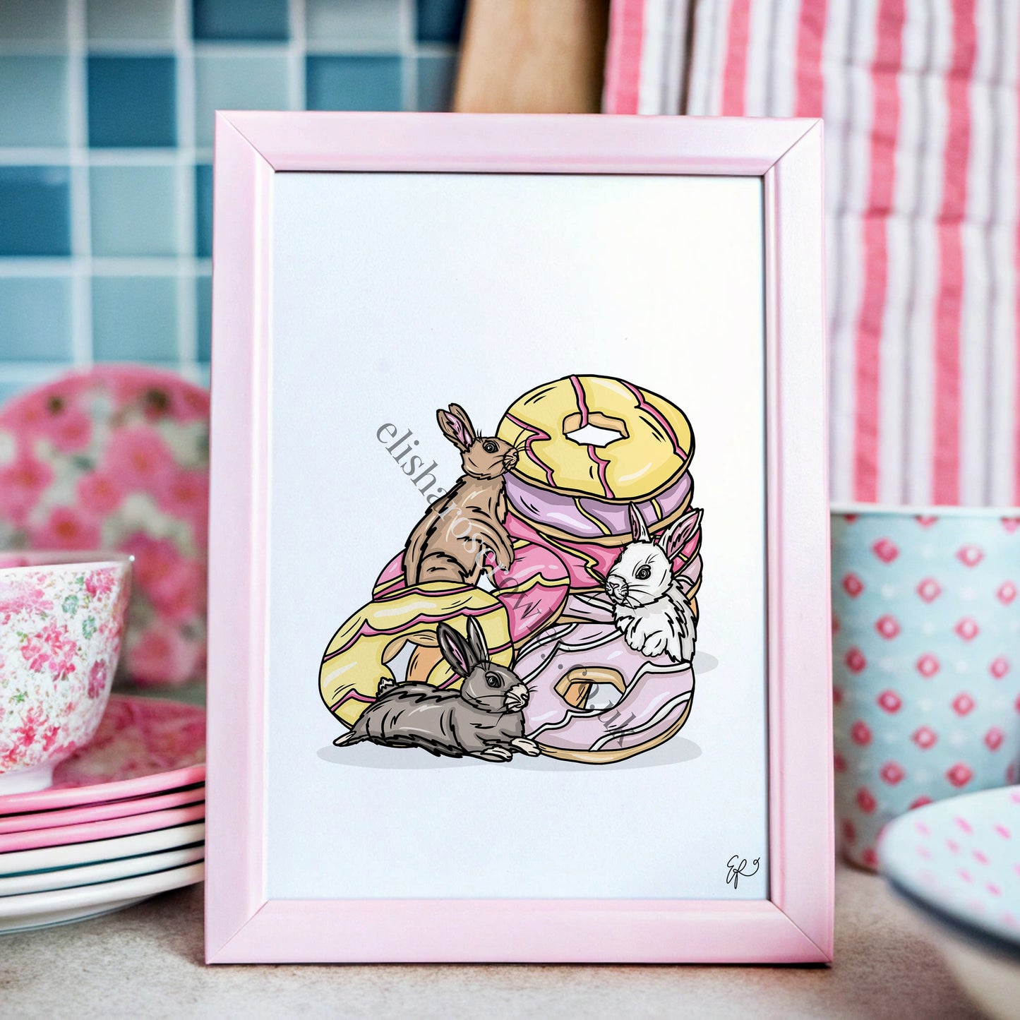 Party Hoppers! Bunny Rabbits and Biscuits, Kitchen Wall Art Print