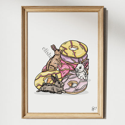 Party Hoppers! Bunny Rabbits and Biscuits, Kitchen Wall Art Print